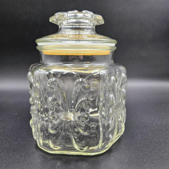 Vintage LE Smith Clear Glass Canister Atterbury Scroll Candy Cookie Jar Read - Picture 9 of 14